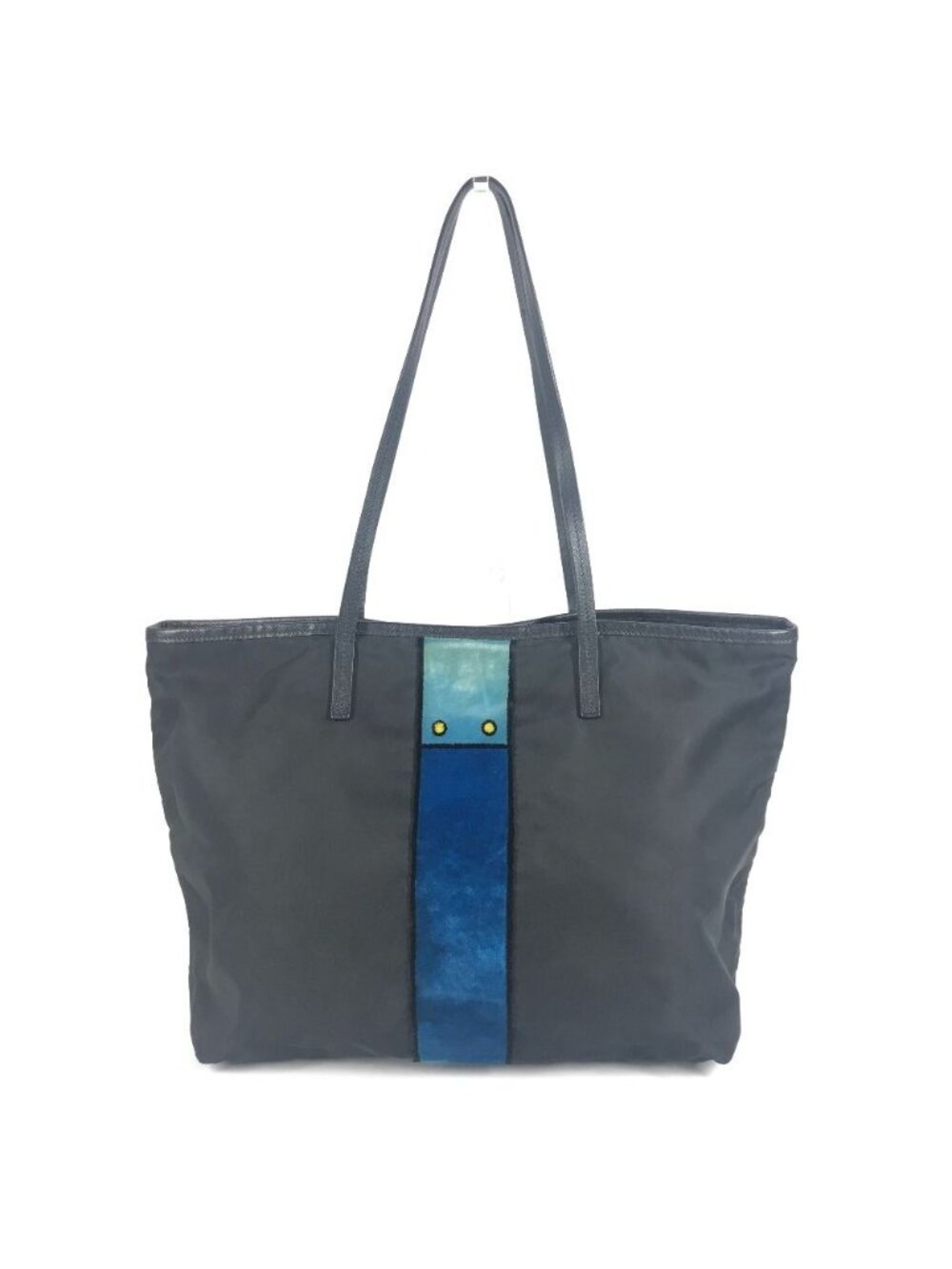 Prada Tote Kaietron Pull Belt Logo Stripe Leather Nylon Black - Picture 2 of 9